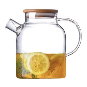 Heat-Resistant Borosilicate Glass Teapot with Wooden Lid