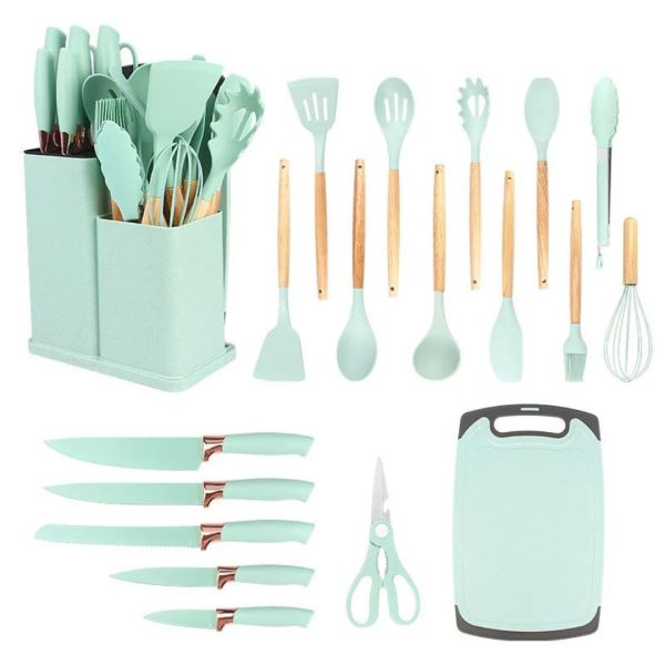Comprehensive Silicone Kitchen Utensil and Knife Set with Holder