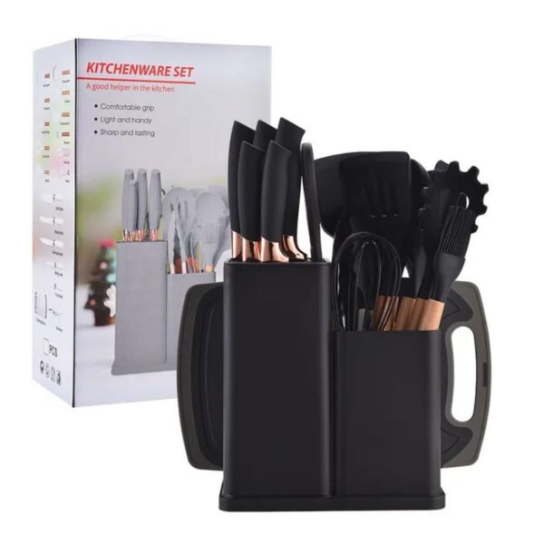 Comprehensive Silicone Kitchen Utensil and Knife Set with Holder