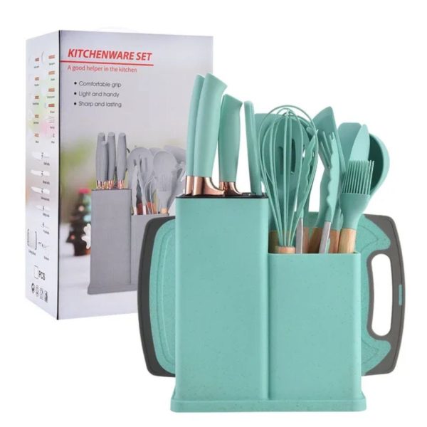 Comprehensive Silicone Kitchen Utensil and Knife Set with Holder