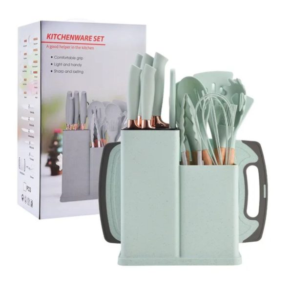 Comprehensive Silicone Kitchen Utensil and Knife Set with Holder