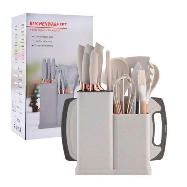 Comprehensive Silicone Kitchen Utensil and Knife Set with Holder