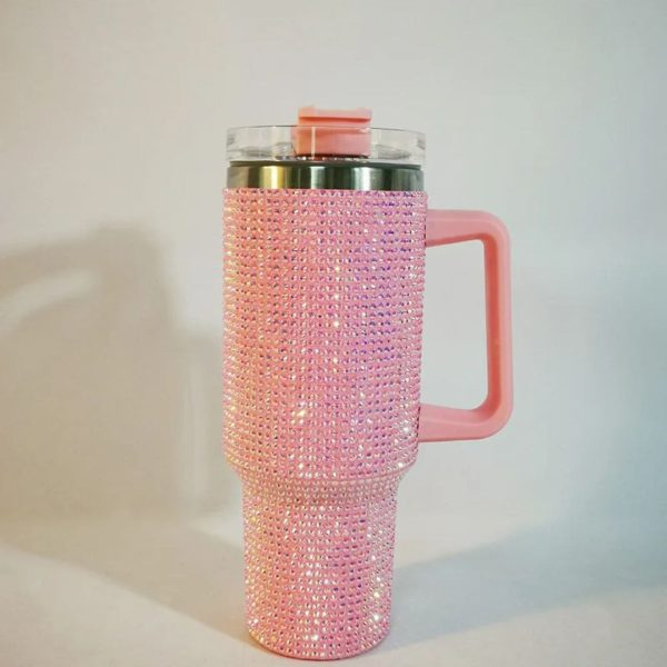 40 oz Rhinestone Studded Insulated Tumbler with Handle