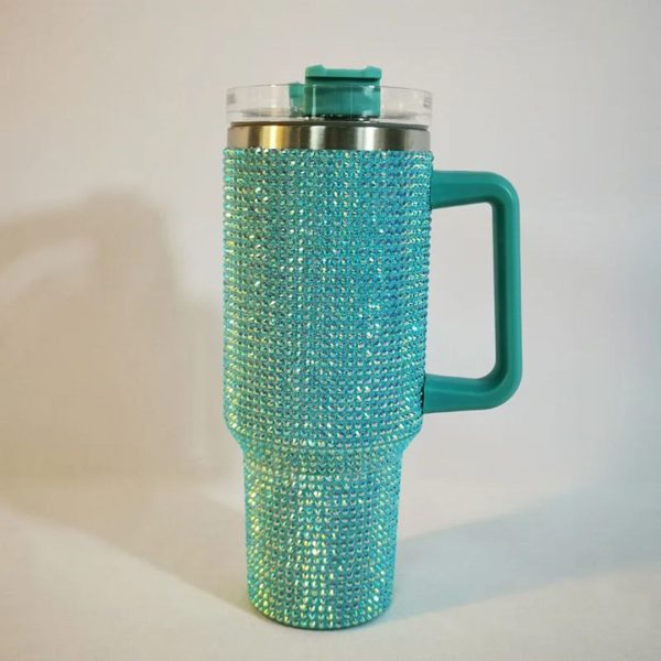 40 oz Rhinestone Studded Insulated Tumbler with Handle