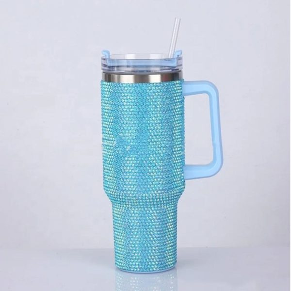 40 oz Rhinestone Studded Insulated Tumbler with Handle