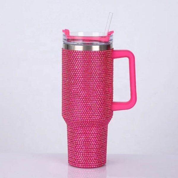 40 oz Rhinestone Studded Insulated Tumbler with Handle