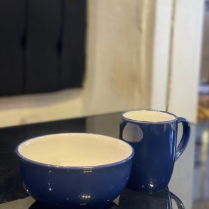 2-Piece Blue Ceramic Bowl and Mug Set