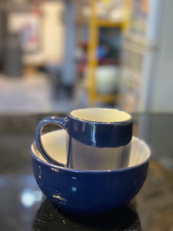 2-Piece Blue Ceramic Bowl and Mug Set