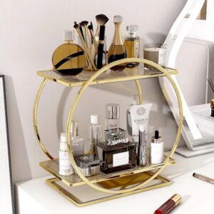 Cosmetic Rack (2-Tier Gold Makeup and Perfume Organizer)