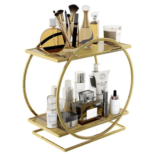 Cosmetic Rack (2-Tier Gold Makeup and Perfume Organizer)