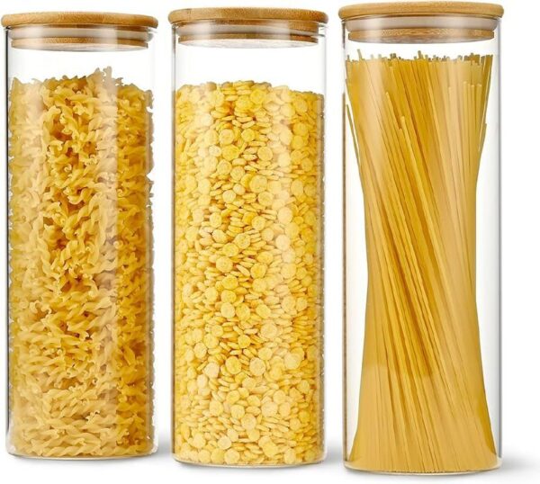 3pcs Glass Storage Canister (Airtight Bamboo Lid)