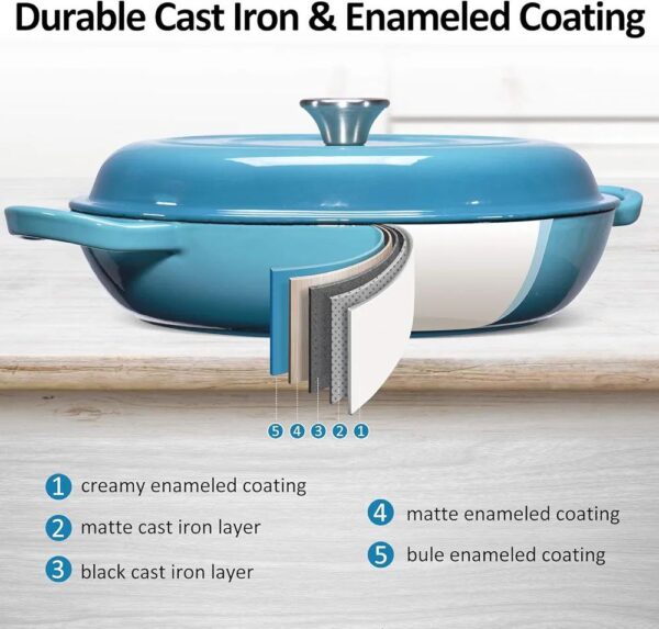 4 Quart Cast Iron (Enameled Casserole Skillet/Braiser)