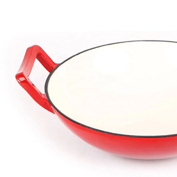 Cast Iron Wok Pan (Enameled with Wooden Lid)