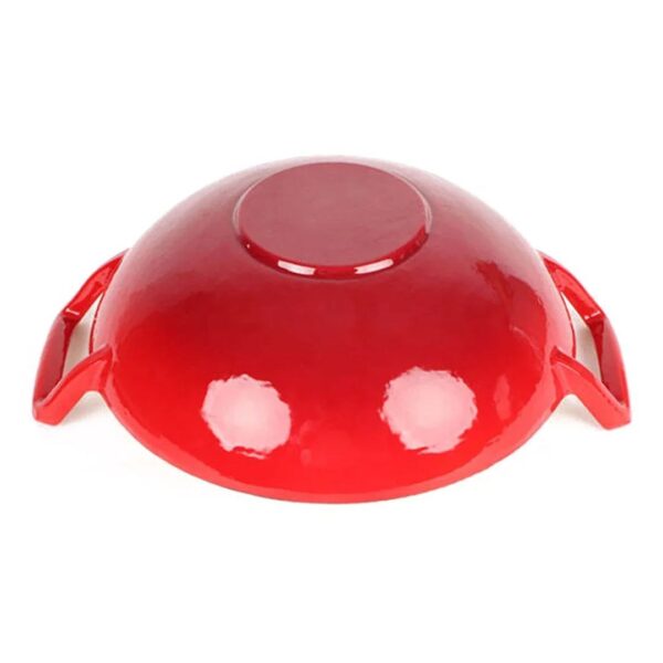 Cast Iron Wok Pan (Enameled with Wooden Lid)