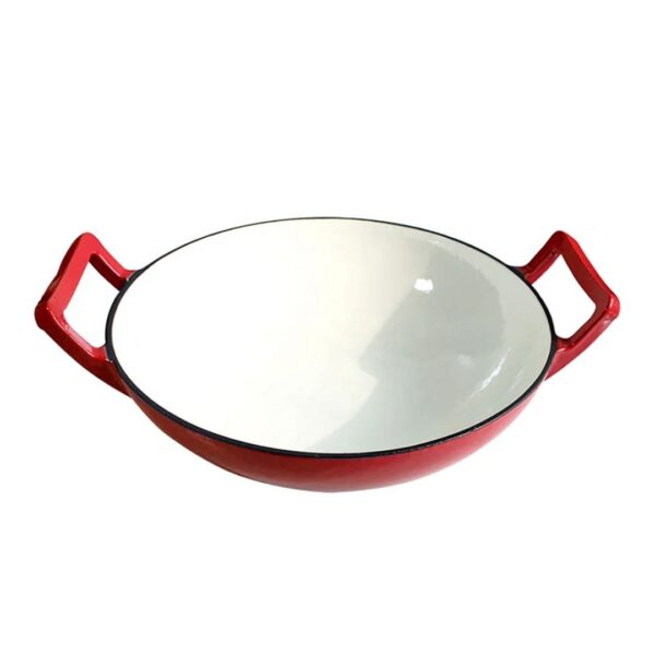Cast Iron Wok Pan (Enameled with Wooden Lid)