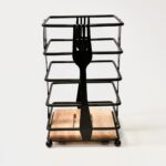 Cutlery Holder (Metal Wire Kitchen Utensil Crock with Wooden Base)