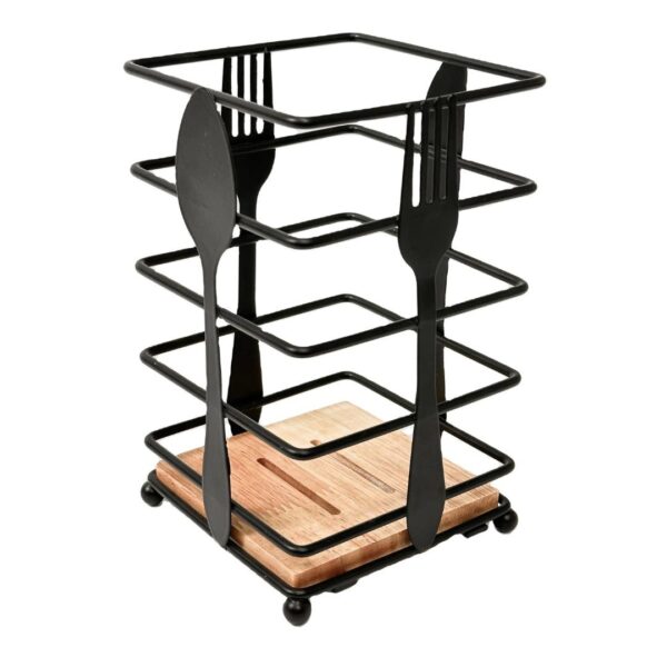 Cutlery Holder (Metal Wire Kitchen Utensil Crock with Wooden Base)