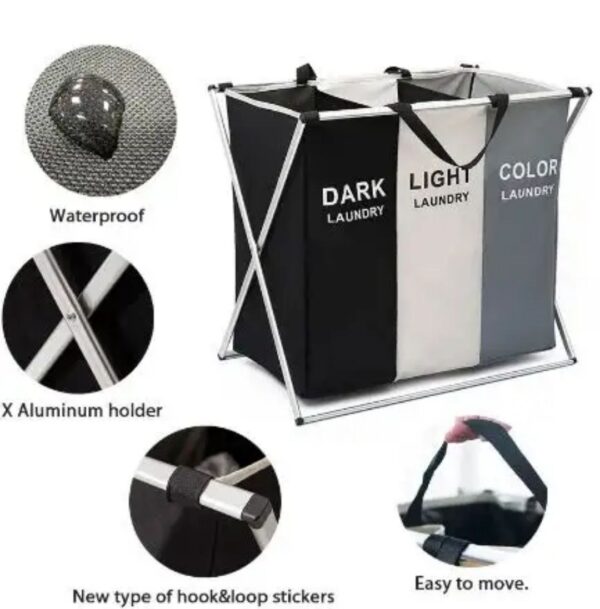 Foldable Laundry Bag (3-Section Sorting Hamper)