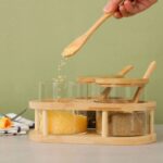 3 Pcs Canister Set: Glass Condiment Jars with Bamboo Lids and Spoons