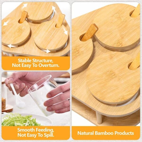 3 Pcs Canister Set: Glass Condiment Jars with Bamboo Lids and Spoons