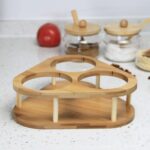 3 Pcs Canister Set: Glass Condiment Jars with Bamboo Lids and Spoons