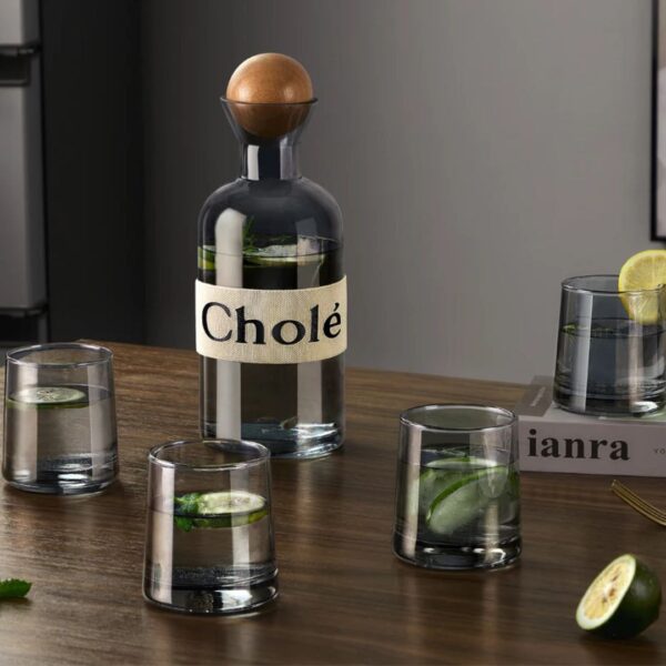 Cholé 5-Piece Glass Jug Set with Wooden Ball Stopper
