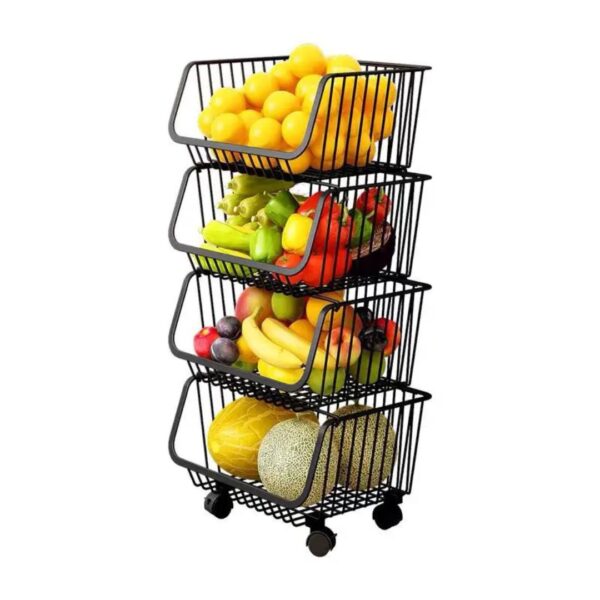 4 Tier Stackable Metal Wire Storage Trolley / Utility Cart