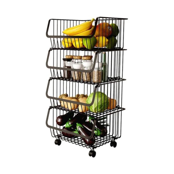 4 Tier Stackable Metal Wire Storage Trolley / Utility Cart