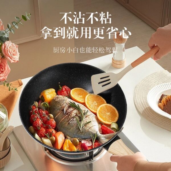 32 cm Granite Wok Pan / Medical Stone Non-Stick Frying Pan with Lid