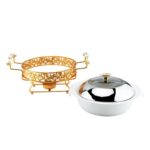 2 Liters Luxury Round Chafing Dish Buffet Set (Golden Pattern)