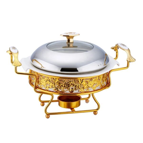 2 Liters Luxury Round Chafing Dish Buffet Set (Golden Pattern)