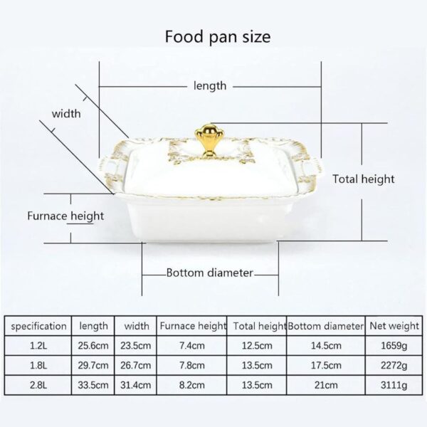 2.8 Liters Luxury Ceramic Chafing Dish Buffet Set with Gold Accents