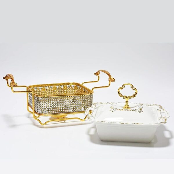 2.8 Liters Luxury Ceramic Chafing Dish Buffet Set with Gold Accents