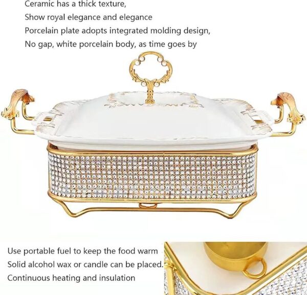 2.8 Liters Luxury Ceramic Chafing Dish Buffet Set with Gold Accents