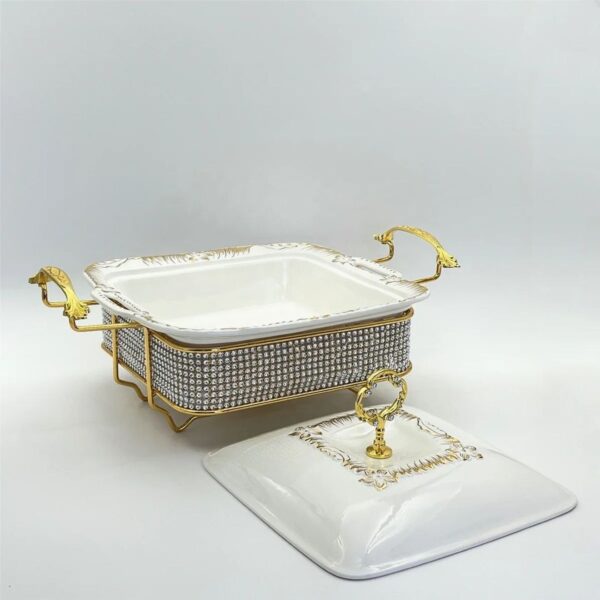 2.8 Liters Luxury Ceramic Chafing Dish Buffet Set with Gold Accents