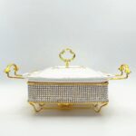 2.8 Liters Luxury Ceramic Chafing Dish Buffet Set with Gold Accents