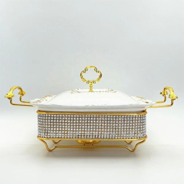 2.8 Liters Luxury Ceramic Chafing Dish Buffet Set with Gold Accents