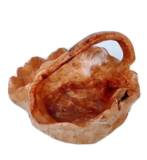 40-44cm Wooden Basket Bowl with Handle (Burl Root Wood)