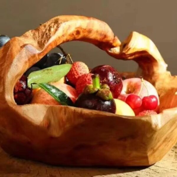 40-44cm Wooden Basket Bowl with Handle (Burl Root Wood)