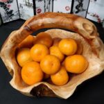 40-44cm Wooden Basket Bowl with Handle (Burl Root Wood)