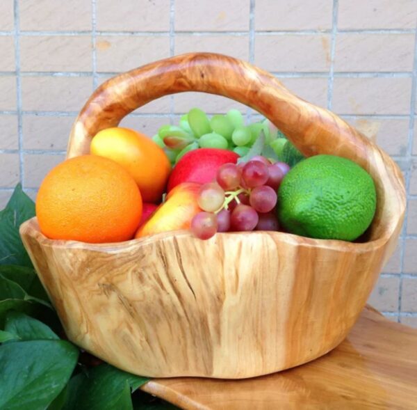 40-44cm Wooden Basket Bowl with Handle (Burl Root Wood)