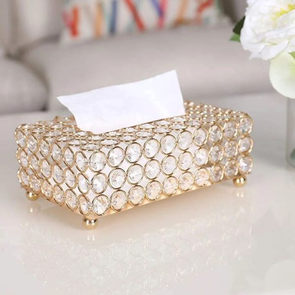 Crystal Luxury Tissue Holder / Box Cover (Gold Finish)