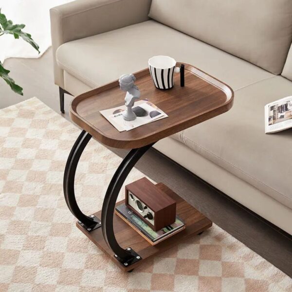 C-Shaped Side Table with Dual-Layer Design