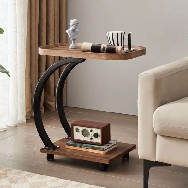C-Shaped Side Table with Dual-Layer Design