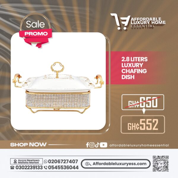 2.8 Liters Luxury Ceramic Chafing Dish Buffet Set with Gold Accents