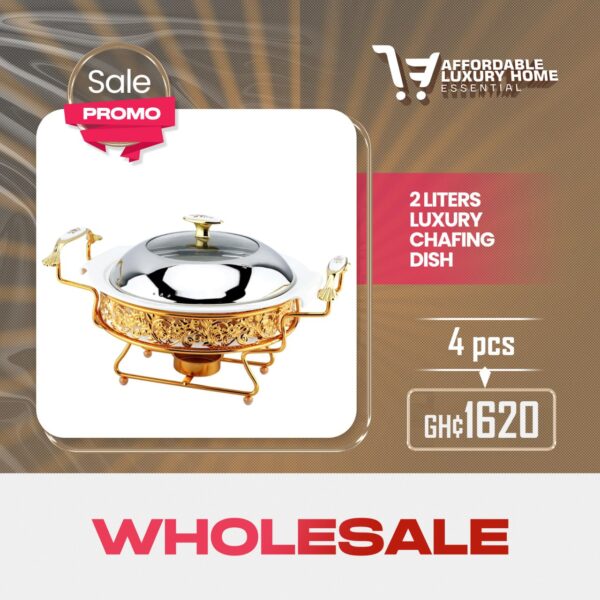 2 Liters Luxury Round Chafing Dish Buffet Set (Golden Pattern)