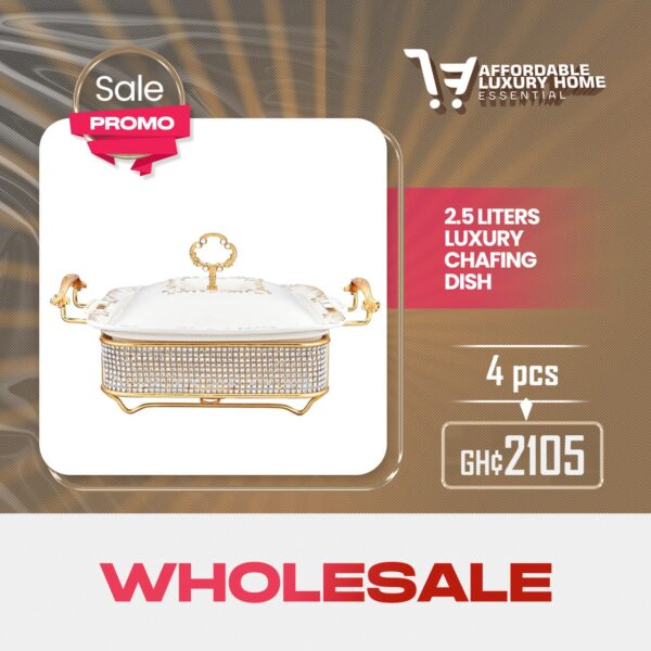 2.8 Liters Luxury Ceramic Chafing Dish Buffet Set with Gold Accents