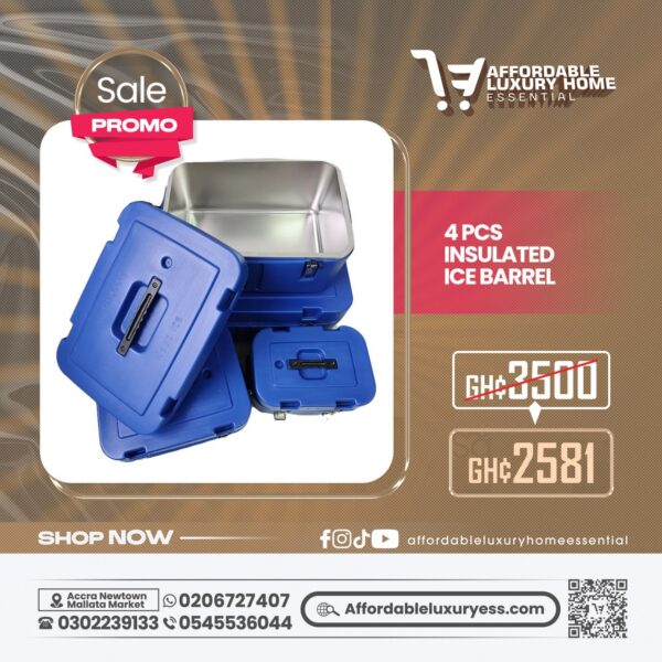 4 Pcs Insulated Ice Barrel Cooler Box Set