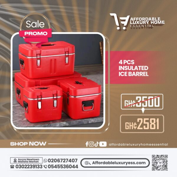 4 Pcs Insulated Ice Barrel Cooler Box Set