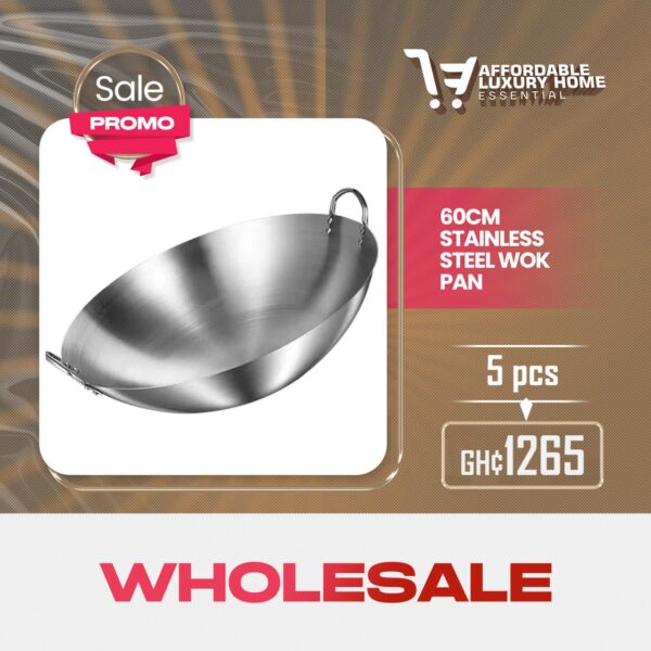 60cm Stainless Steel Wok Pan with Dual Handles